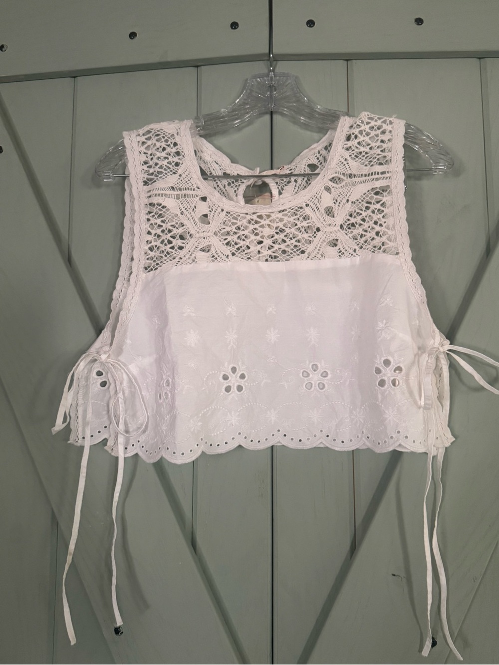 Free People White Crochet Eyelet Tie-Side Crop Top